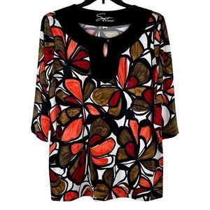 Soft By Avenue Floral Keyhole3/4 Sleeve Blouse 18/20